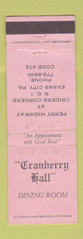 Matchbook Cover - Cranberry Hall Evans City PA WEAR