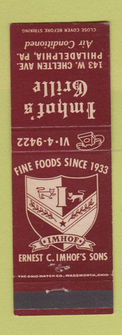 Matchbook Cover - Imhof's Grille Philadelphia PA
