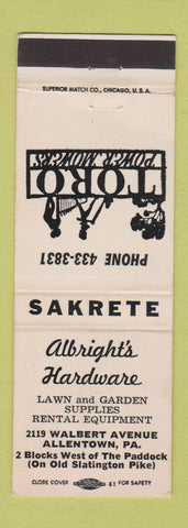 Matchbook Cover - Albright's Hardware Allentown PA