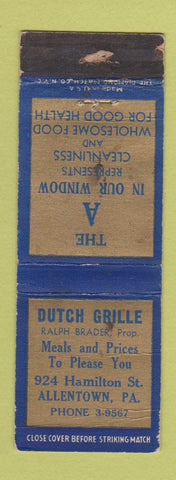 Matchbook Cover - Dutch Grille Allentown PA WORN