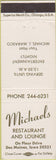 Matchbook Cover - Michaels Restaurant Des Moines IA