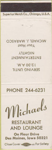 Matchbook Cover - Michaels Restaurant Des Moines IA