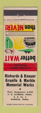 Matchbook Cover - Richards Knauer Granite Memorials Warwick PA WEAR