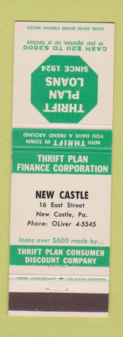 Matchbook Cover - Thrift Plan Loans New Castle PA