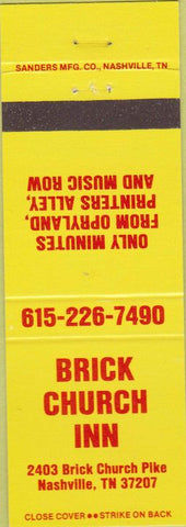 Matchbook Cover - Brick Church Inn Nashville TN