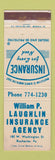 Matchbook Cover - William Laughlin Insurance Rochester PA