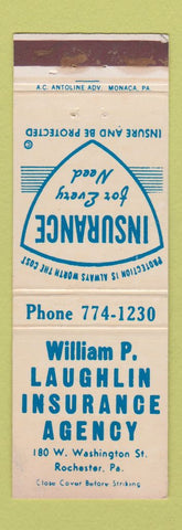 Matchbook Cover - William Laughlin Insurance Rochester PA