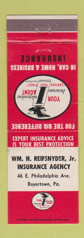 Matchbook Cover - Reifsnyder Insurance Boyertown PA