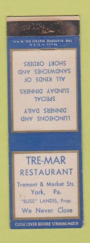 Matchbook Cover - Tre Mar Restaurant York PA Russ Landis WEAR