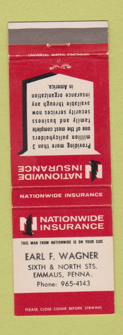 Matchbook Cover - Earl Wagner Insurance Nationwide Emmaus PA