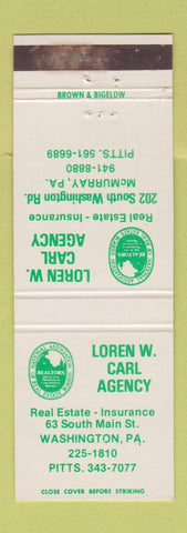 Matchbook Cover - Loren Carl Insurancde McMurray Washington PA
