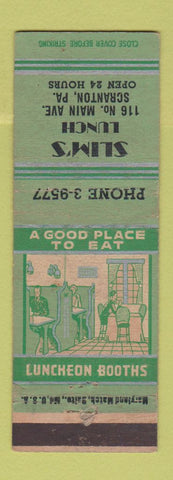 Matchbook Cover - Slim's Lunch Scanton PA