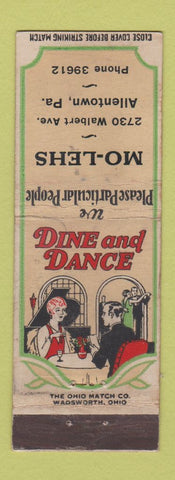 Matchbook Cover - Mo Lehs Restaurant Allentown PA