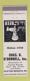 Matchbook Cover - Chas B O'Donnell Clifton Heights PA beer distributor