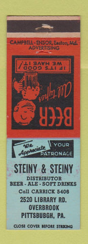 Matchbook Cover - Steiny and Steiny Beer Distributor Pittsburgh PA WEAR