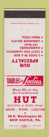 Matchbook Cover - Hut Restaurant pizza New Castle PA
