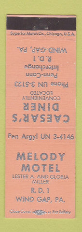 Matchbook Cover - Melody Motel Caesar's Diner Wind Cap PA