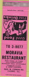 Matchbook Cover - Moravia Restaurant Cicero IL