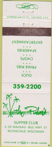 Matchbook Cover - Palm's Supper Club Rothschild WI