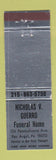 Matchbook Cover - Nicholas V Guerro Funeral Home Pen Argyl PA