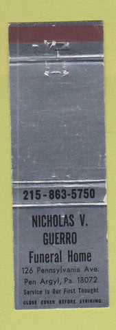 Matchbook Cover - Nicholas V Guerro Funeral Home Pen Argyl PA
