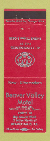 Matchbook Cover - Beaver Valley Motel Beaver Falls PA