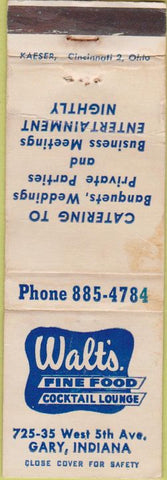 Matchbook Cover - Walt's Fine Food Gary IN WORN