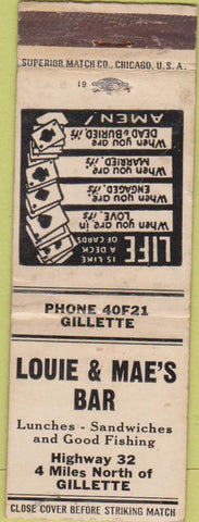 Matchbook Cover - Louie Mae's Bar Gillette WY? WORN