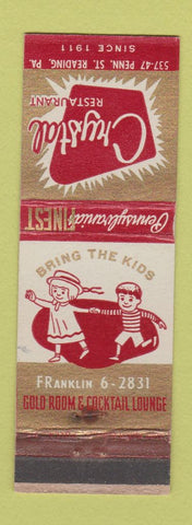 Matchbook Cover - Crystal Restaurant Reading PA WEAR