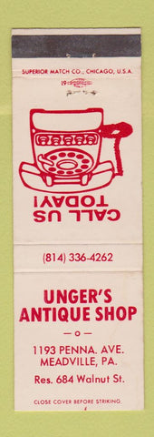 Matchbook Cover - Unger's Antique Shop Meadville PA