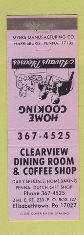 Matchbook Cover - Clearview Dining Room Elizabethtown PA