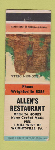 Matchbook Cover - Allen's Restaurant Wrightsville PA