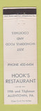Matchbook Cover - Hook's Restaurant Allentown PA