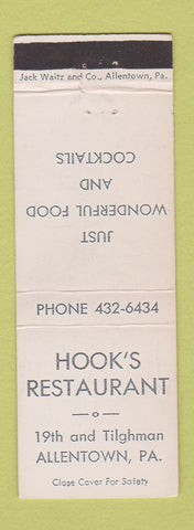 Matchbook Cover - Hook's Restaurant Allentown PA