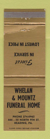 Matchbook Cover - Whelan Mountz Funeral Home Reading PA WEAR