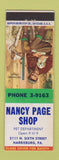 Matchbook Cover - Nancy Page Shop Pet Department Harrisburg PA