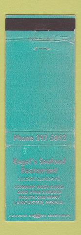 Matchbook Cover - Kegel's Seafood Restaurant Lancaster PA TEAL WEAR