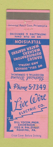 Matchbook Cover - Live Wire Electric Reading PA