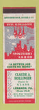 Matchbook Cover - Claude Hollinger Glass Lebanon PA Christmas #1 WEAR