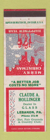 Matchbook Cover - Claude Hollinger Glass Lebanon PA Christmas #1 WEAR