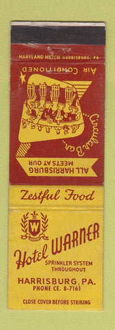 Matchbook Cover - Hotel Warner Harrisburg PA