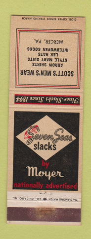 Matchbook Cover - Seven Seas Slacks Men's Clothes Mercer PA