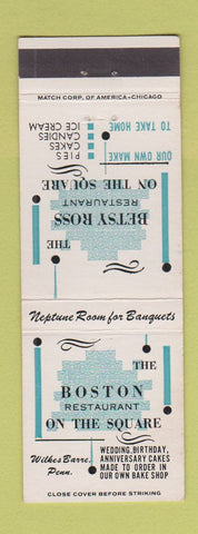 Matchbook Cover - Boston Restaurant Wilkes Barre PA