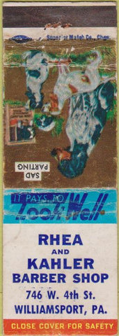 Matchbook Cover - Rhea Kahler Barber Shop Williamsport PA WORN
