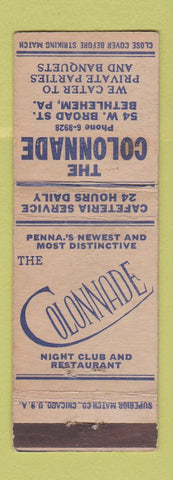 Matchbook Cover - Colonnade Bethlehem PA Restaurant WEAR