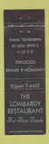 Matchbook Cover - Lombardy Restaurant Harrisburg PA