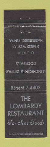 Matchbook Cover - Lombardy Restaurant Harrisburg PA