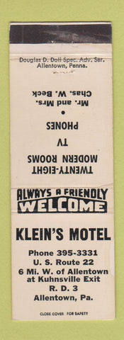 Matchbook Cover - Klein's Motel Allentown PA