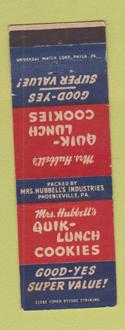 Matchbook Cover - Mrs. Hubbell's Quik Lunch Cookies Phoenixville PA