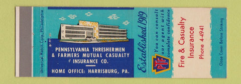 Matchbook Cover - Pennsylvania Threshermen Insurance Harrisburg PA